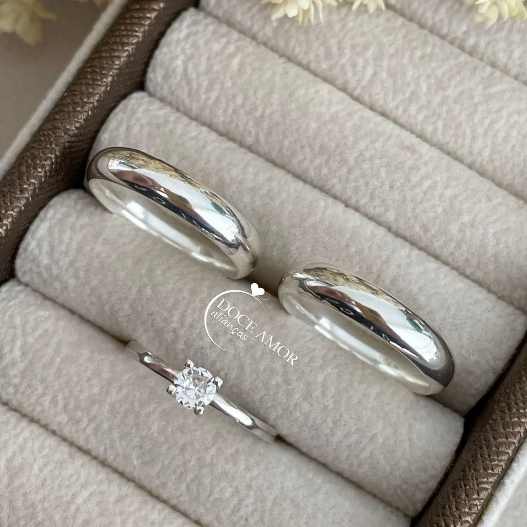 Alianças em Prata 950 - Aurora -  4mm - Solitário Tradicional