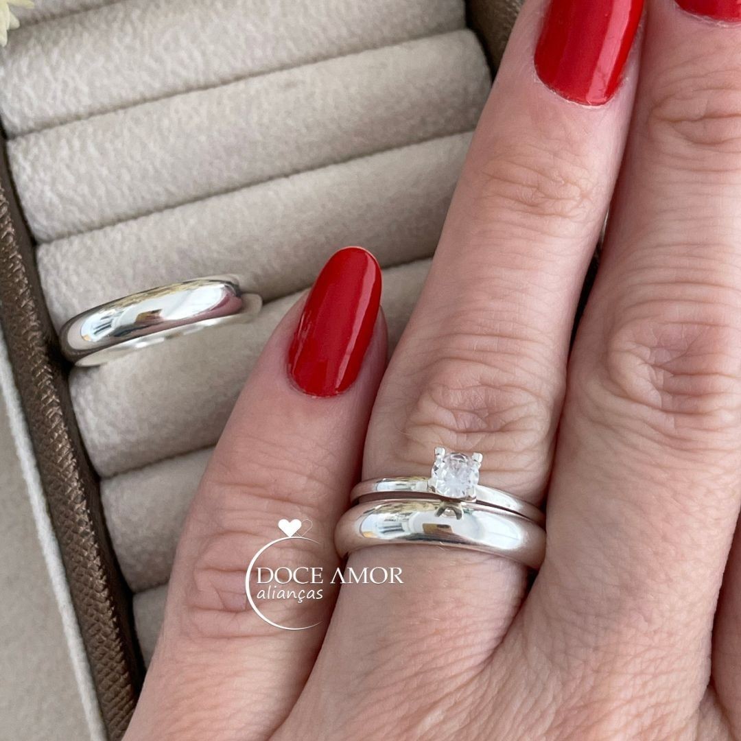 Alianças em Prata 950 - Aurora -  4mm - Solitário Tradicional