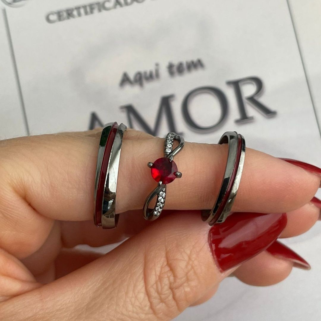 Alianças Akai ito com Banho de Ródio Negro -  3mm e 4mm  - Abauladas - Solitário Princess