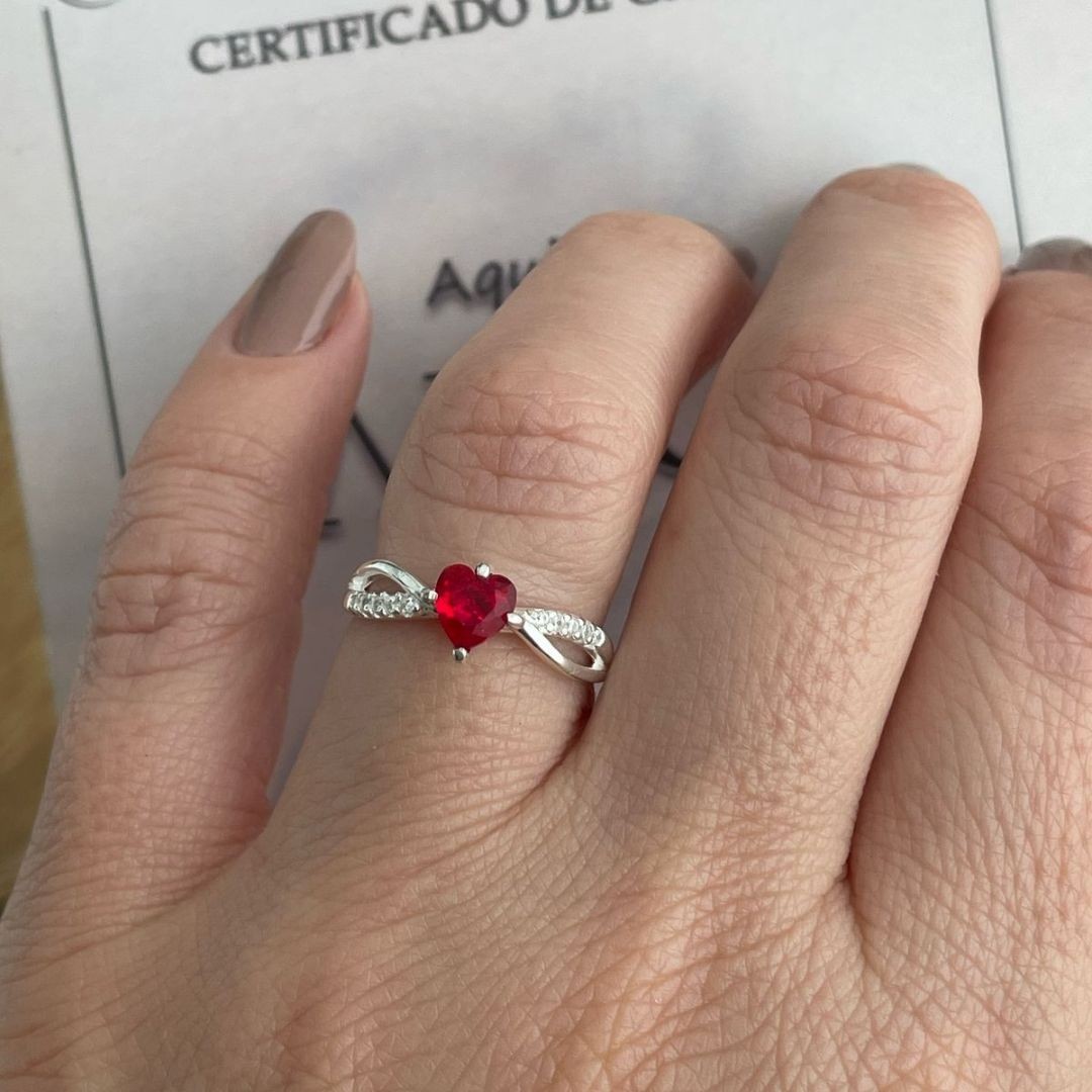 Anel Solitário Princes Coração Prata 925
