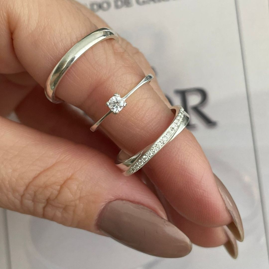 Alianças em Prata 950 - Valentina -  3mm - Solitário Tradicional