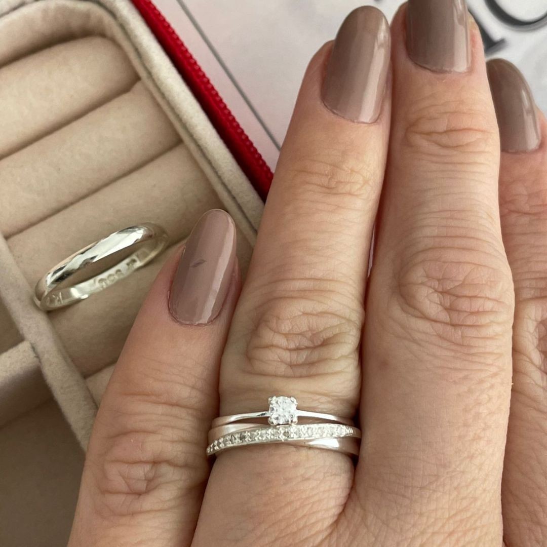 Alianças em Prata 950 - Valentina -  3mm - Solitário Tradicional