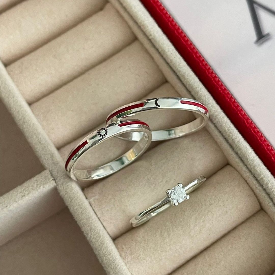 Alianças Akai ito - 2mm - Abauladas - Sol e Lua - Solitário Tradicional