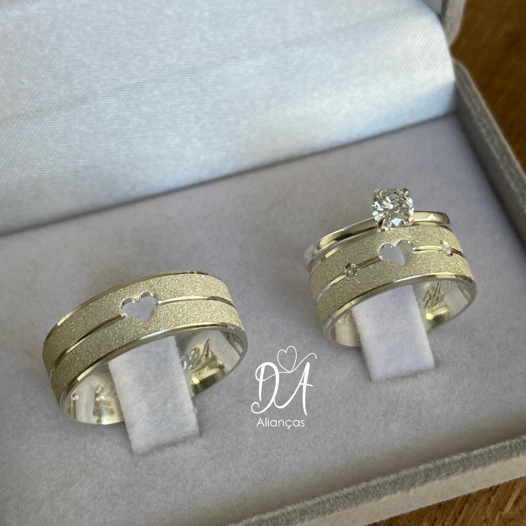 Par de Alianças em Prata 950  7mm Modelo: DA-036  Solitário Tradicional