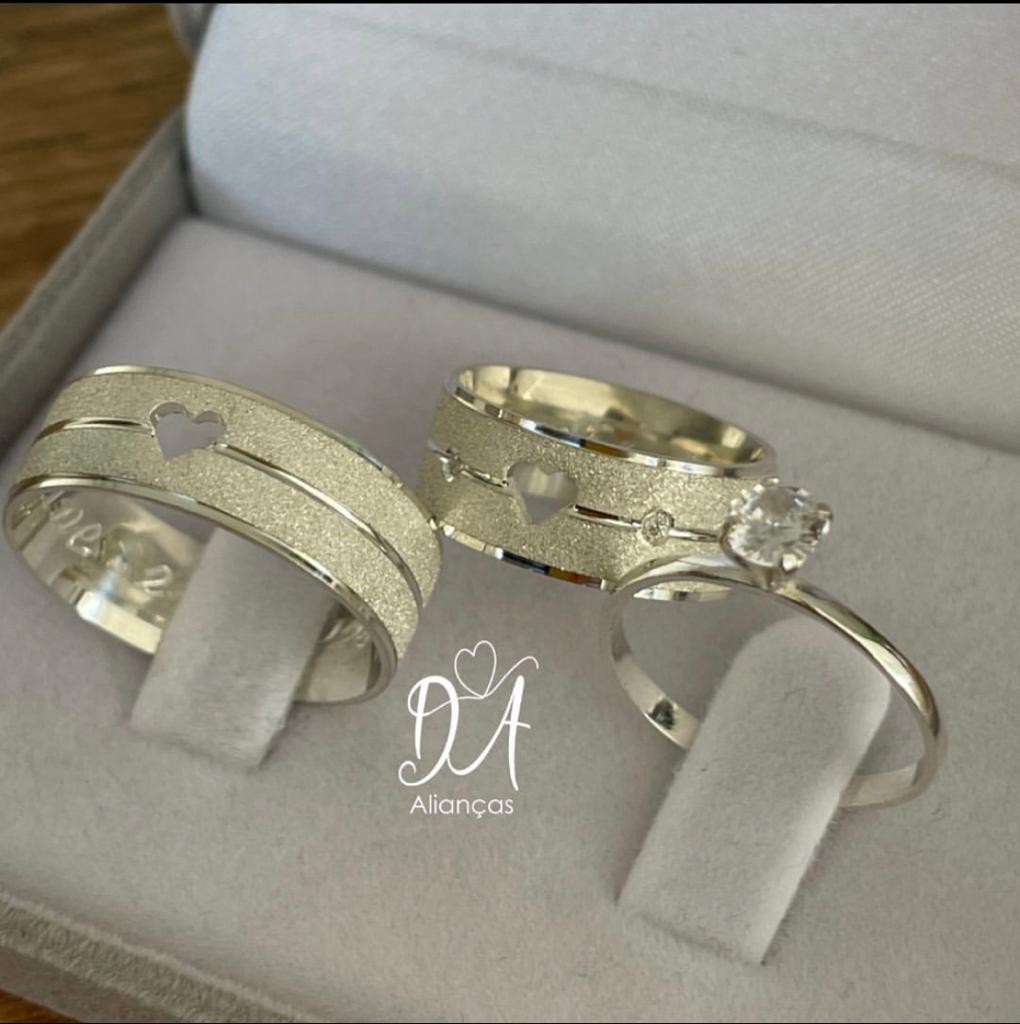 Par de Alianças em Prata 950  7mm Modelo: DA-036  Solitário Tradicional
