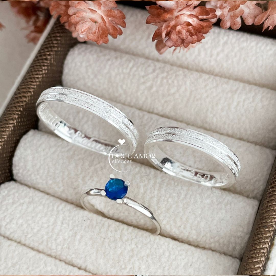 Par de Alianças em Prata 950- 3mm   Modelo: DA-011-1  Solitário Tradicional
