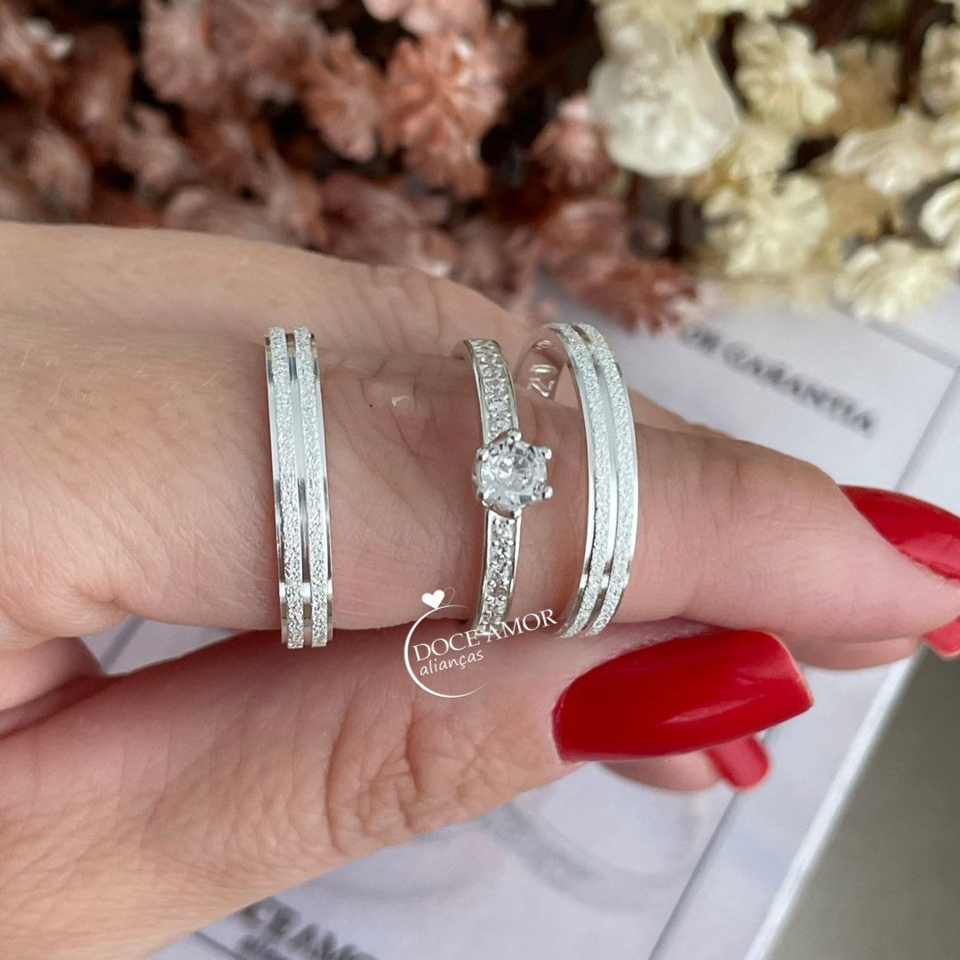 Par de Alianças em Prata 950- 3mm   Modelo: DA-011-2  Solitário Ellegance  