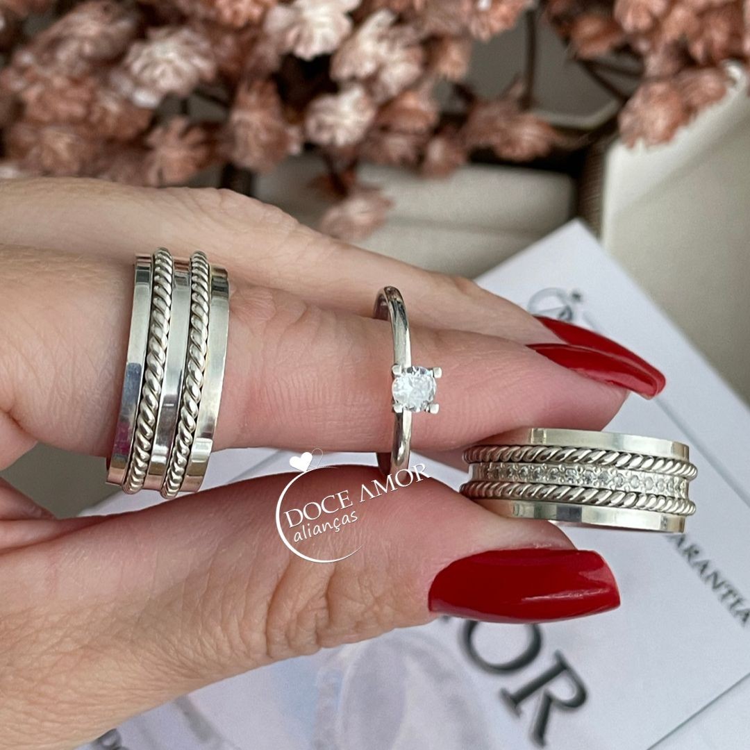 Par de Alianças em Prata 950  10 mm Modelo: DA-049  Solitário Tradicional 