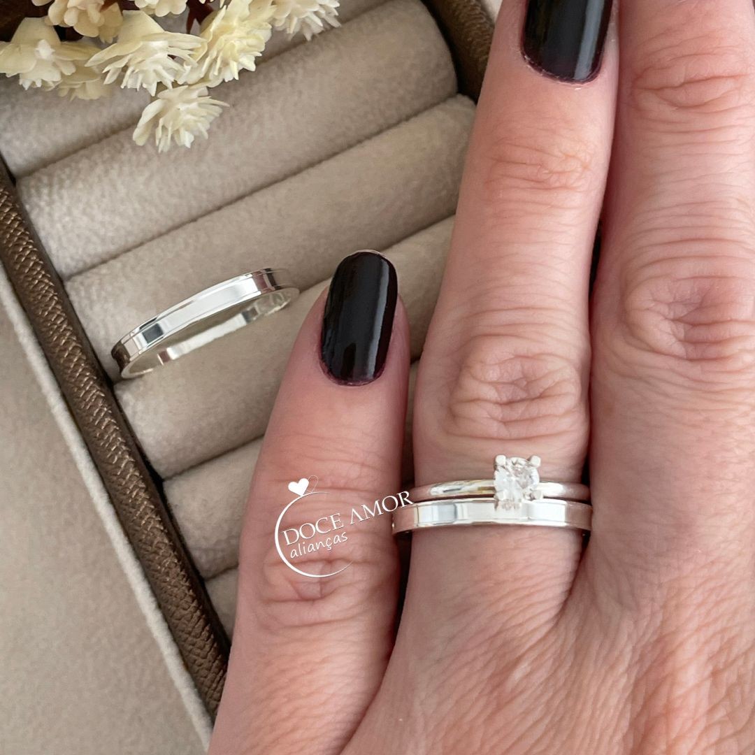 Alianças em Prata 950 - Íris -  2mm  - Solitário Tradicional 