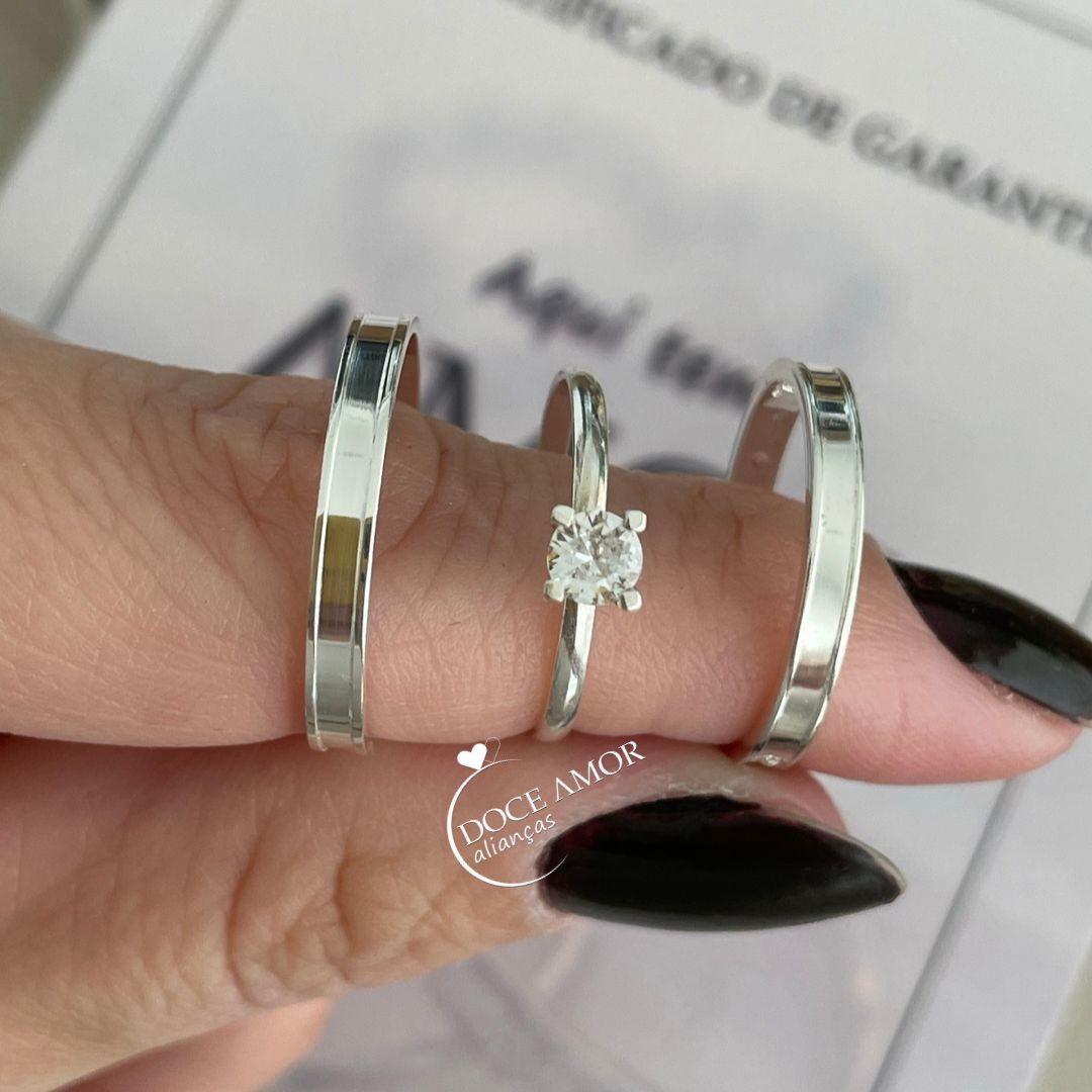 Alianças em Prata 950 - Íris -  2mm  - Solitário Tradicional 