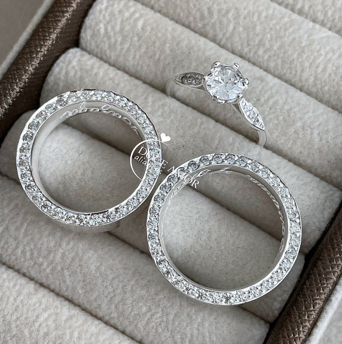 Par de Alianças em Prata 950  5mm   Modelo: DA-014-2  Solitário Cinderela