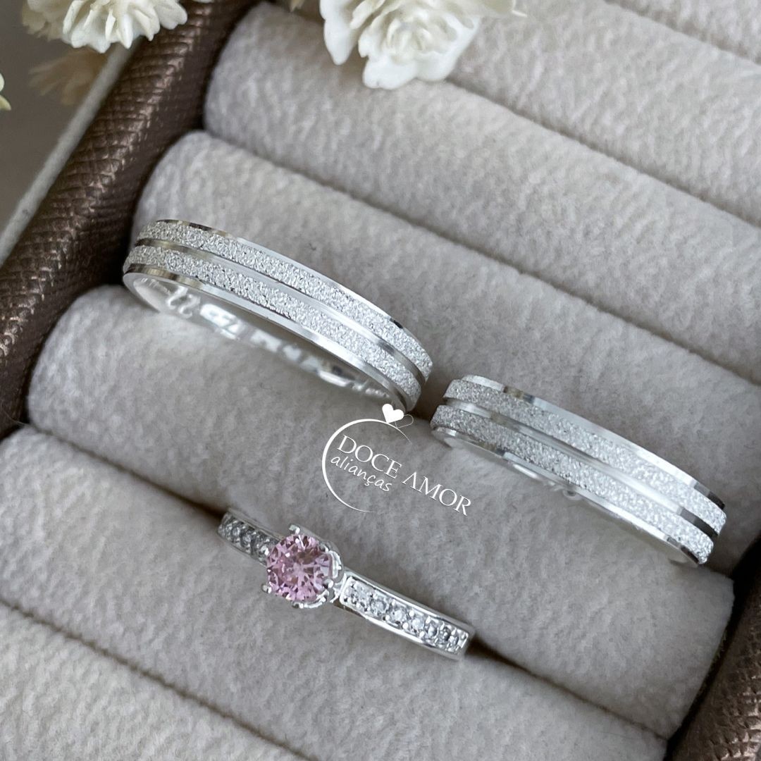 Par de Alianças em Prata 950- 4mm   Modelo: DA-011-4  Solitário Ellegance